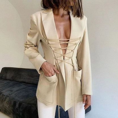 Dam Kappa Snörning Polyester Elegant Design med Ärmpåsar 5