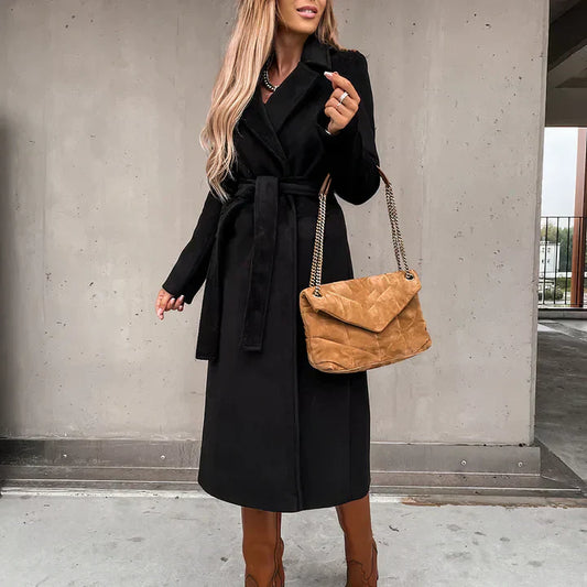 Elegant Trench Coat i Ullmix för Kvinnor – Normal Passform, Perfekt för Lager-på-Lager Styling, Finns i Flera Färger 1