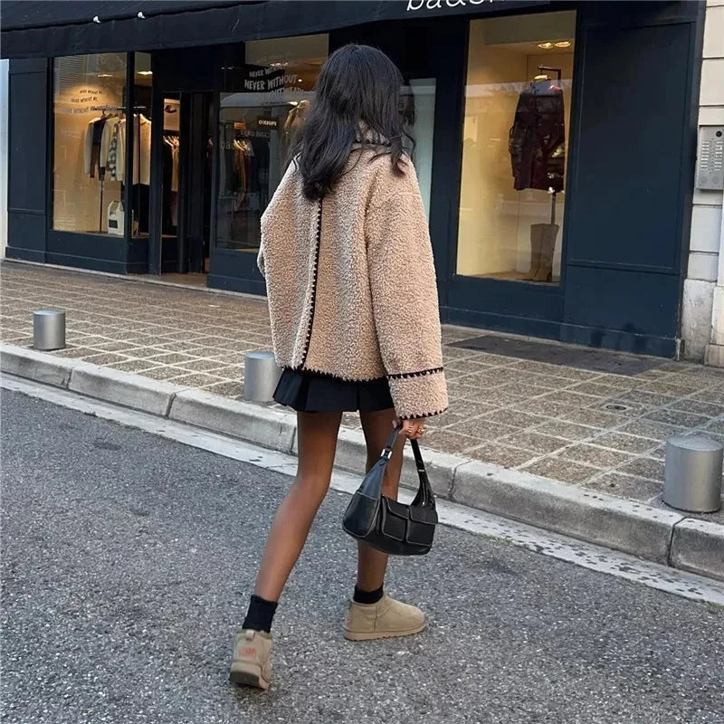 Kvinnors Kort Teddyjacka Öppen Väst Syntetisk Polyester-2