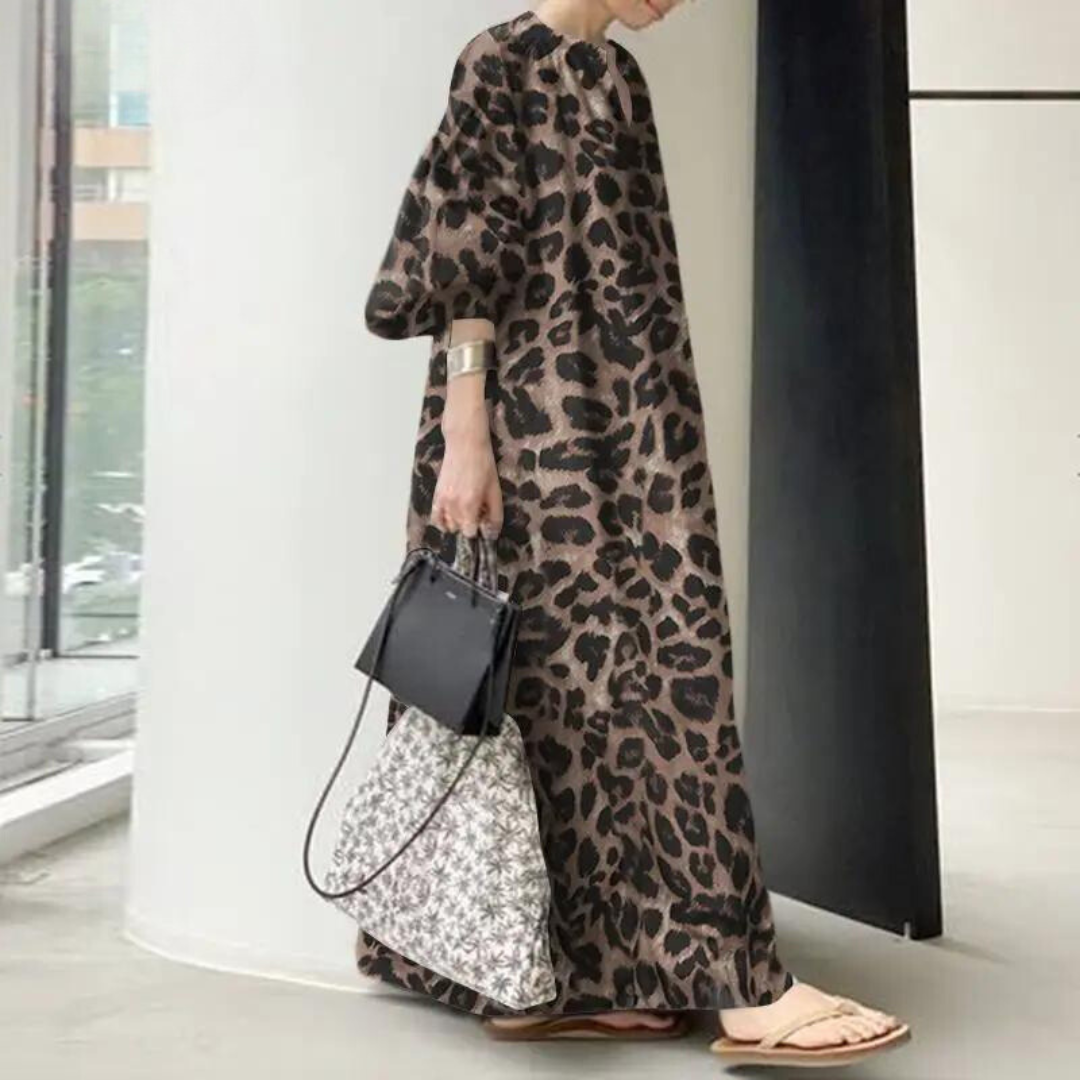 Dam Maxiklänning Överdimensionerad Leopardmönstrad Lätt Tyg-2