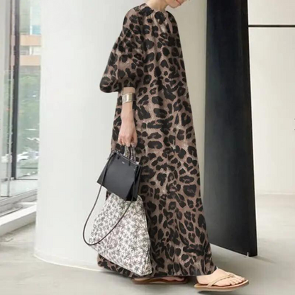 Dam Maxiklänning Överdimensionerad Leopardmönstrad Lätt Tyg-2