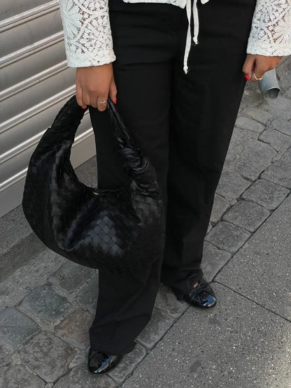 Dam Axelväska Flätade Detaljer Djurvänligt Läder-3