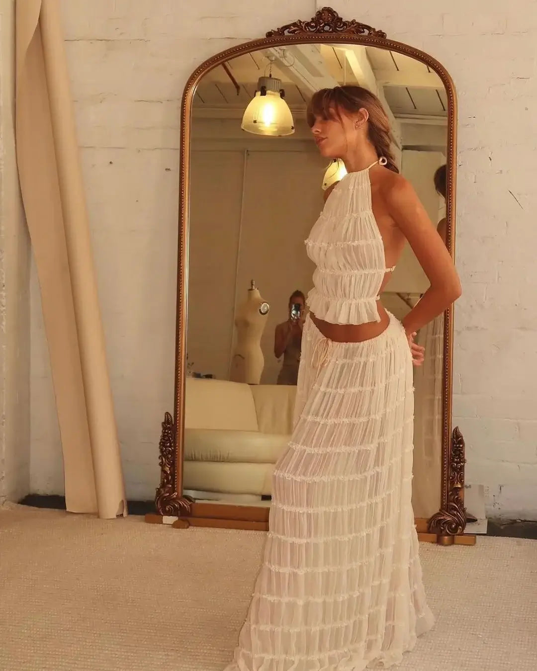 Variant image for Dam Två-deluppsättning med Rüsch-detaljer Polyester-1