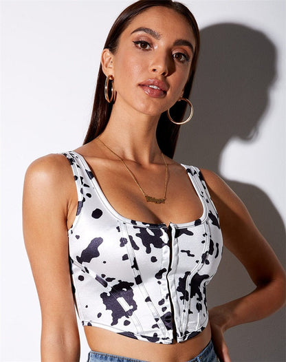 Dam Crop Top Djurmönster Bomull Polyester med Dragkedja-3