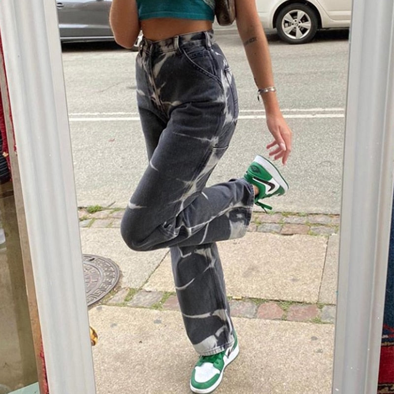 Dam Jeans Med Hög Midja 100% Bomull Streetwear-3