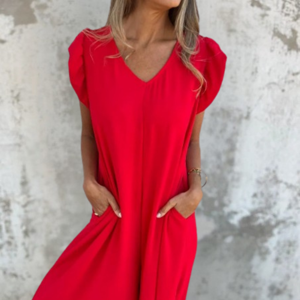 Variant image for Maxiklänning Dam V-ringning A-linje Mjuk och Andningsbar Vävt Material-13