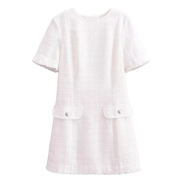 Dam Etuiklänning med Korta Ärmar och Fickor i Polyester-4