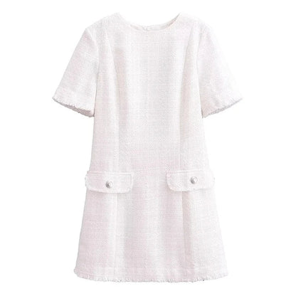 Dam Etuiklänning med Korta Ärmar och Fickor i Polyester-4