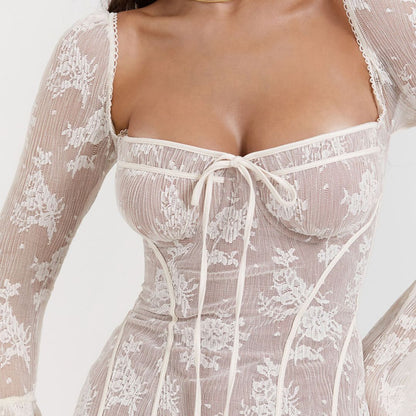 Damklänning Korsett Transparent Spets Justerbara Band-6