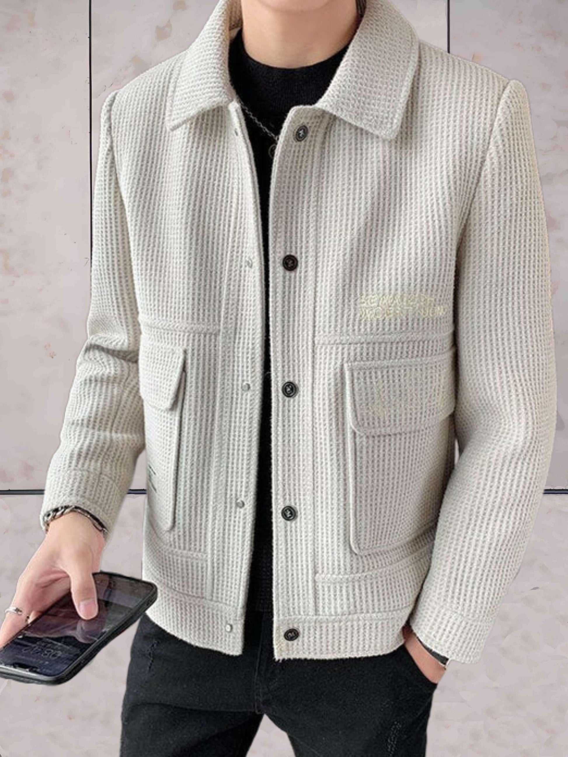 Variant image for Herrjacka Casual Vävt Tyg med Krage för Höst och Vinter-13
