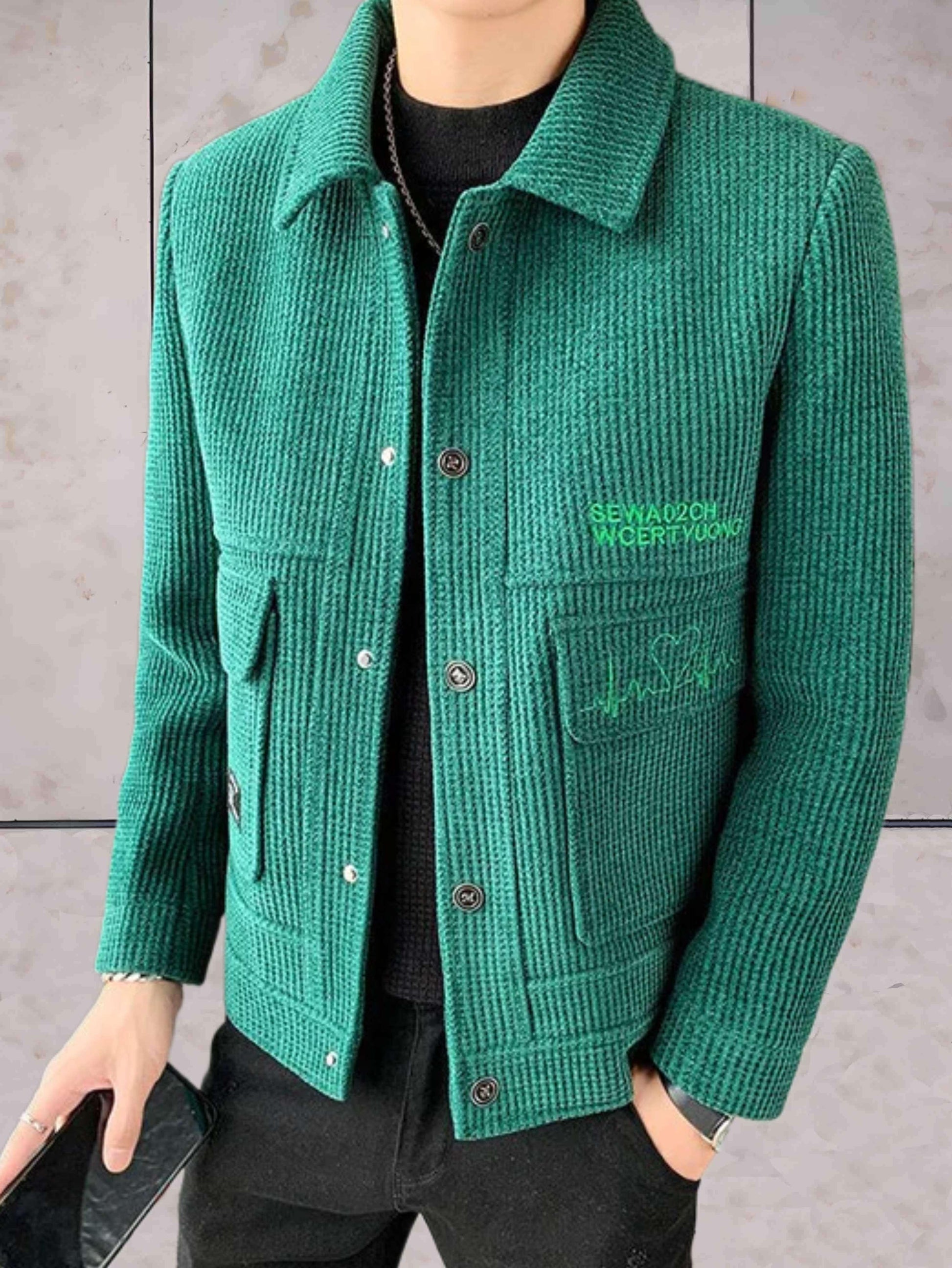 Variant image for Herrjacka Casual Vävt Tyg med Krage för Höst och Vinter-1