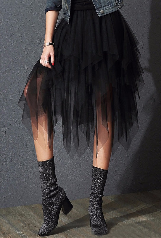 Kvinnors Tyllkjol A-linjeformad Polyester Knälång-2