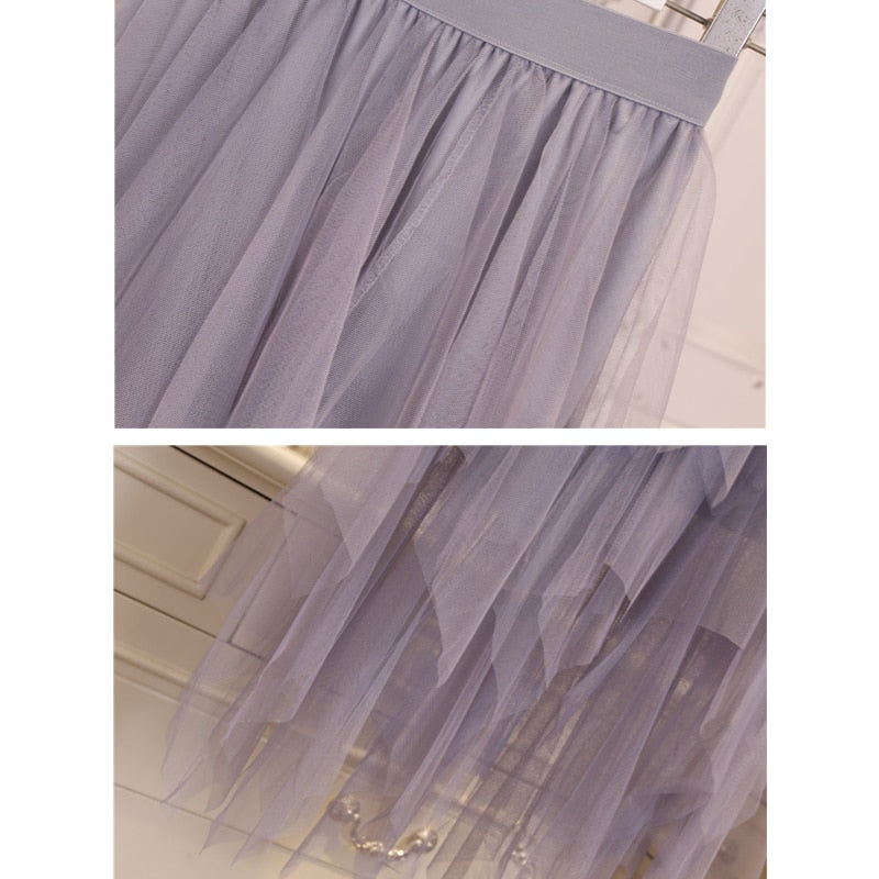 Kvinnors Tyllkjol A-linjeformad Polyester Knälång-4