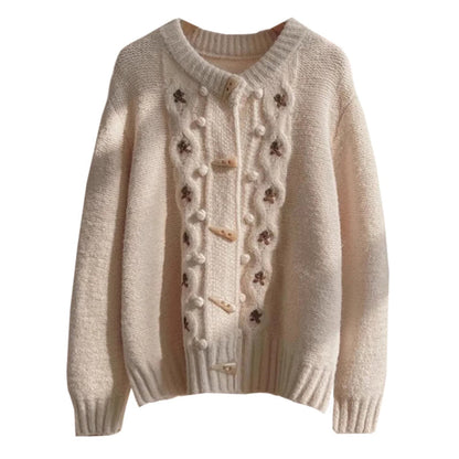Dam Kardigan Blommönster Akryl och Bomull-6