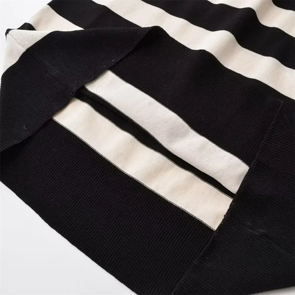 Dam Klänning Lång Randig Stickad Akryl-3