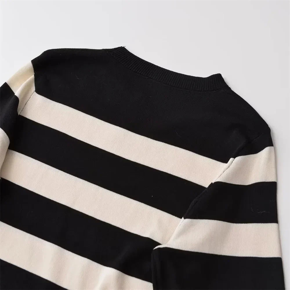 Dam Klänning Lång Randig Stickad Akryl-4