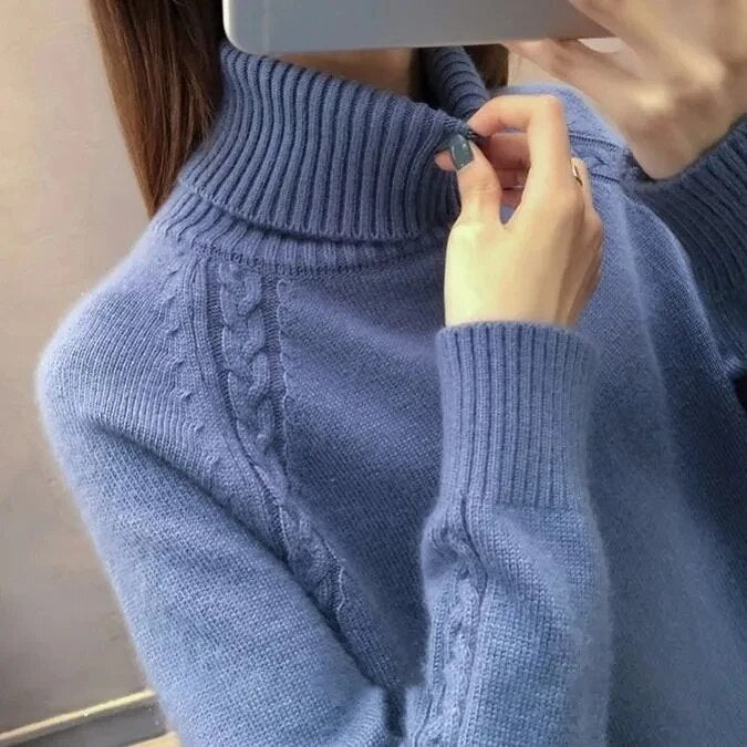 Variant image for Stickad Dam Tröja Turtleneck Bomull Polyester Casual-16