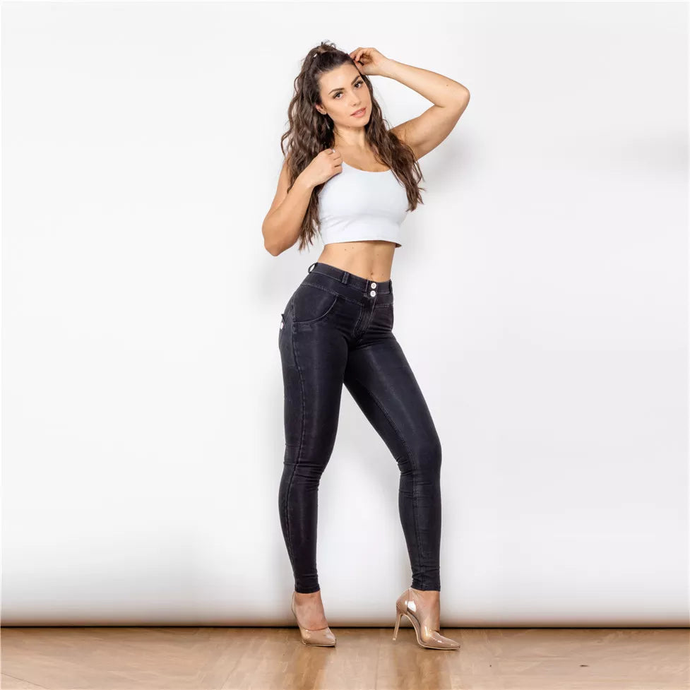 Dam Jeans Hög Midja Slim Fit Bomull Spandex-1