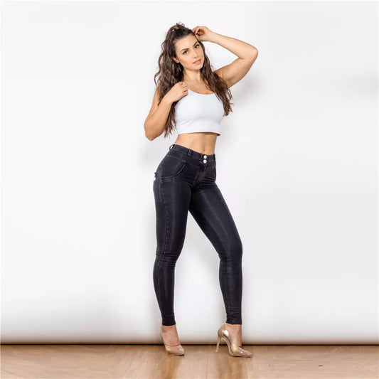 Dam Jeans Hög Midja Slim Fit Bomull Spandex-1