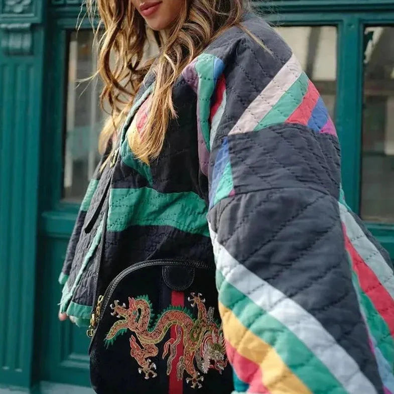 Damjacka Överdimensionerad Löst Fit Quiltad Polyester-5