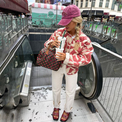Damjacka Överdimensionerad Tweed Löst Fit 100% Bomull-5