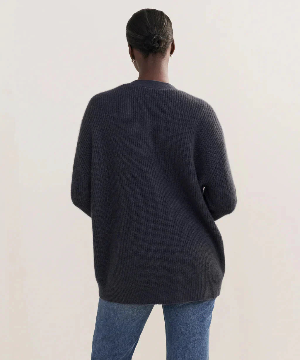 Dam Överdimensionerad Cardigan V-ringad Ren Kashmir-6