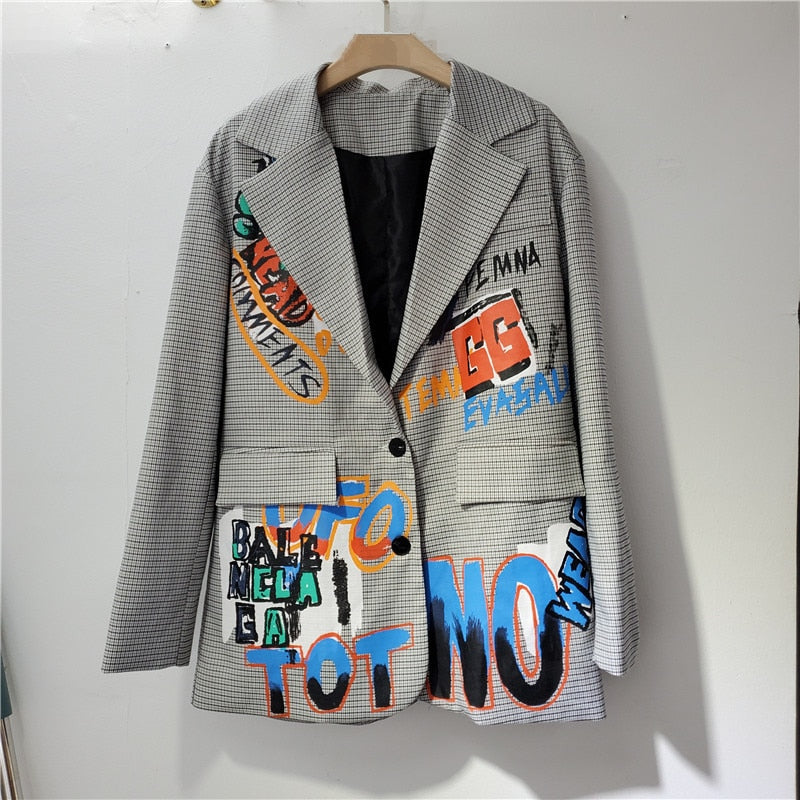 Kvinnors Överdimensionerad Blazer Tryckt Hållbart Tyg-1
