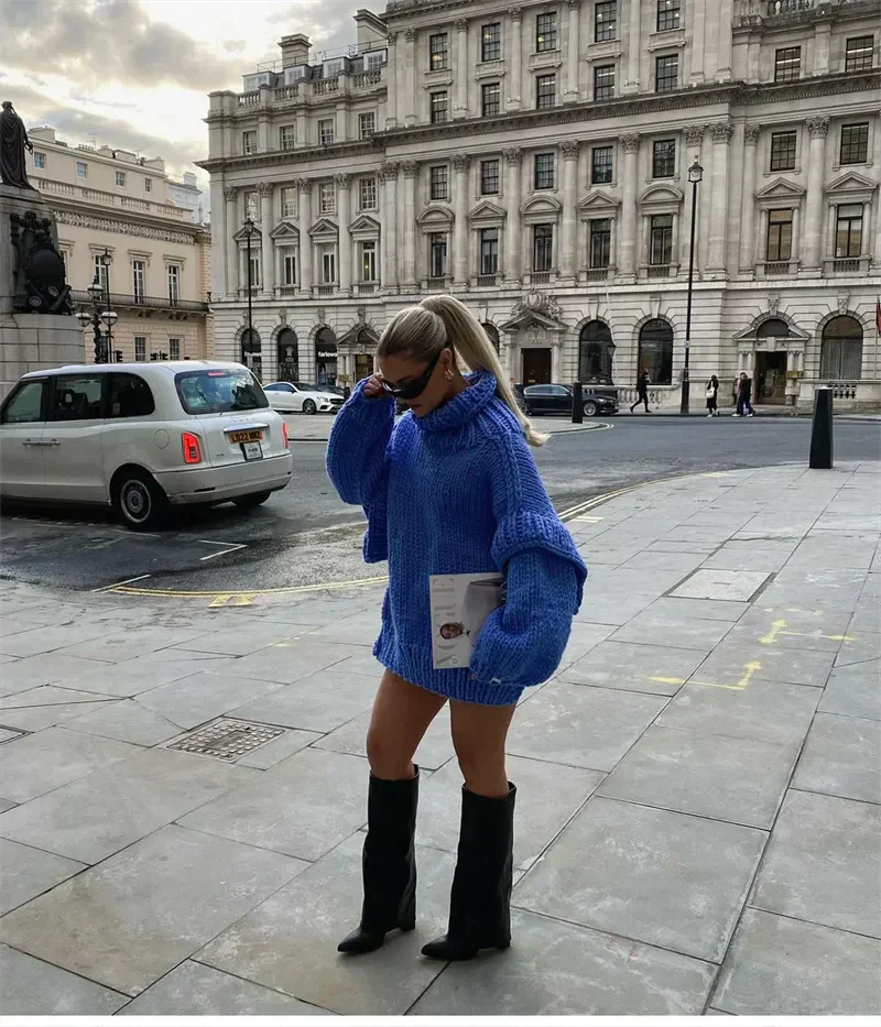 Variant image for Stickad Dam Tröja Överdimensionerad Rullkrage Mjuk Fiber-5