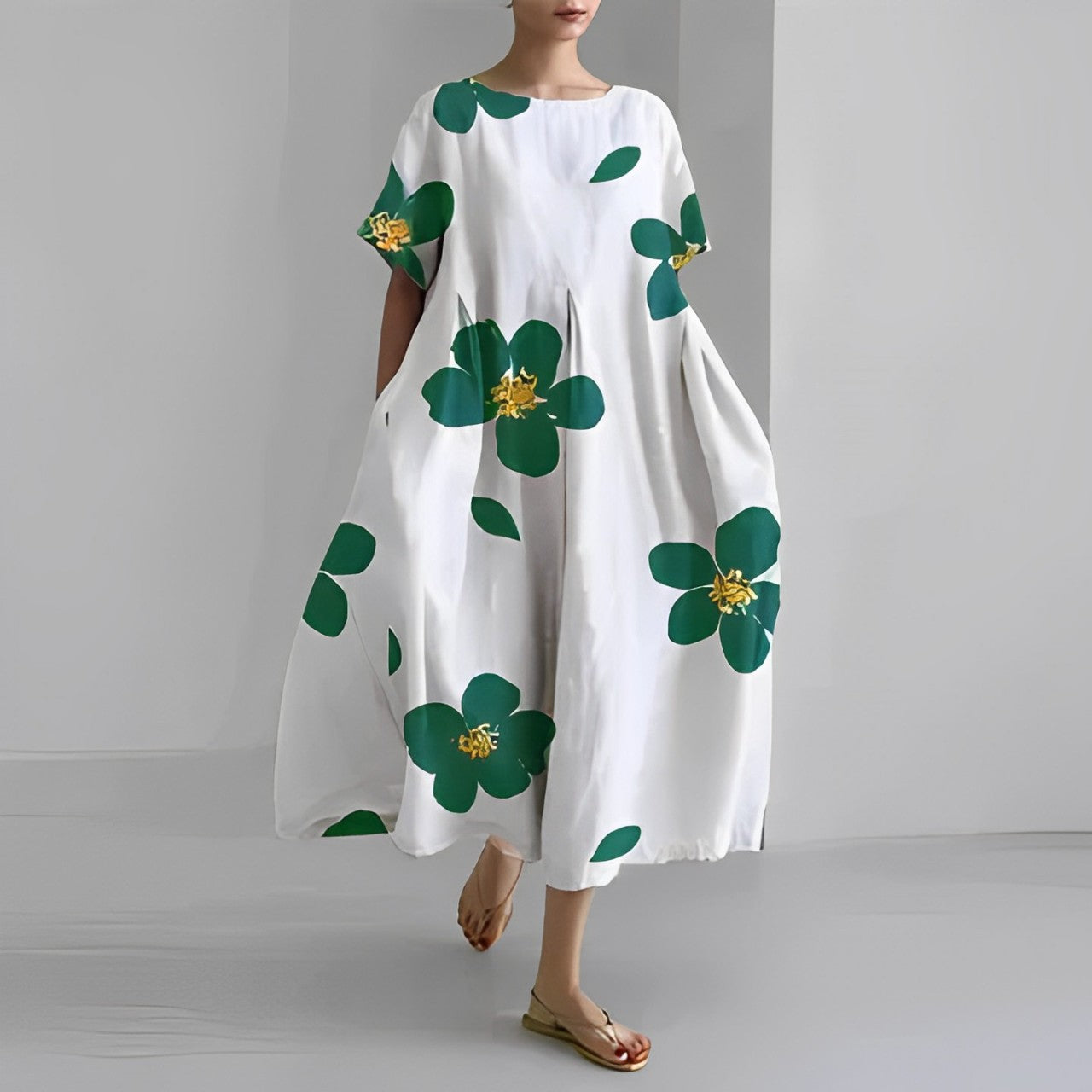 Variant image for Damklänning Överdimensionerad Blommönster 100% Bomull-8