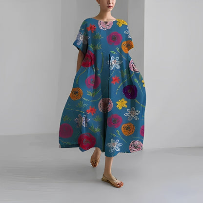 Variant image for Damklänning Överdimensionerad Blommönster 100% Bomull-43