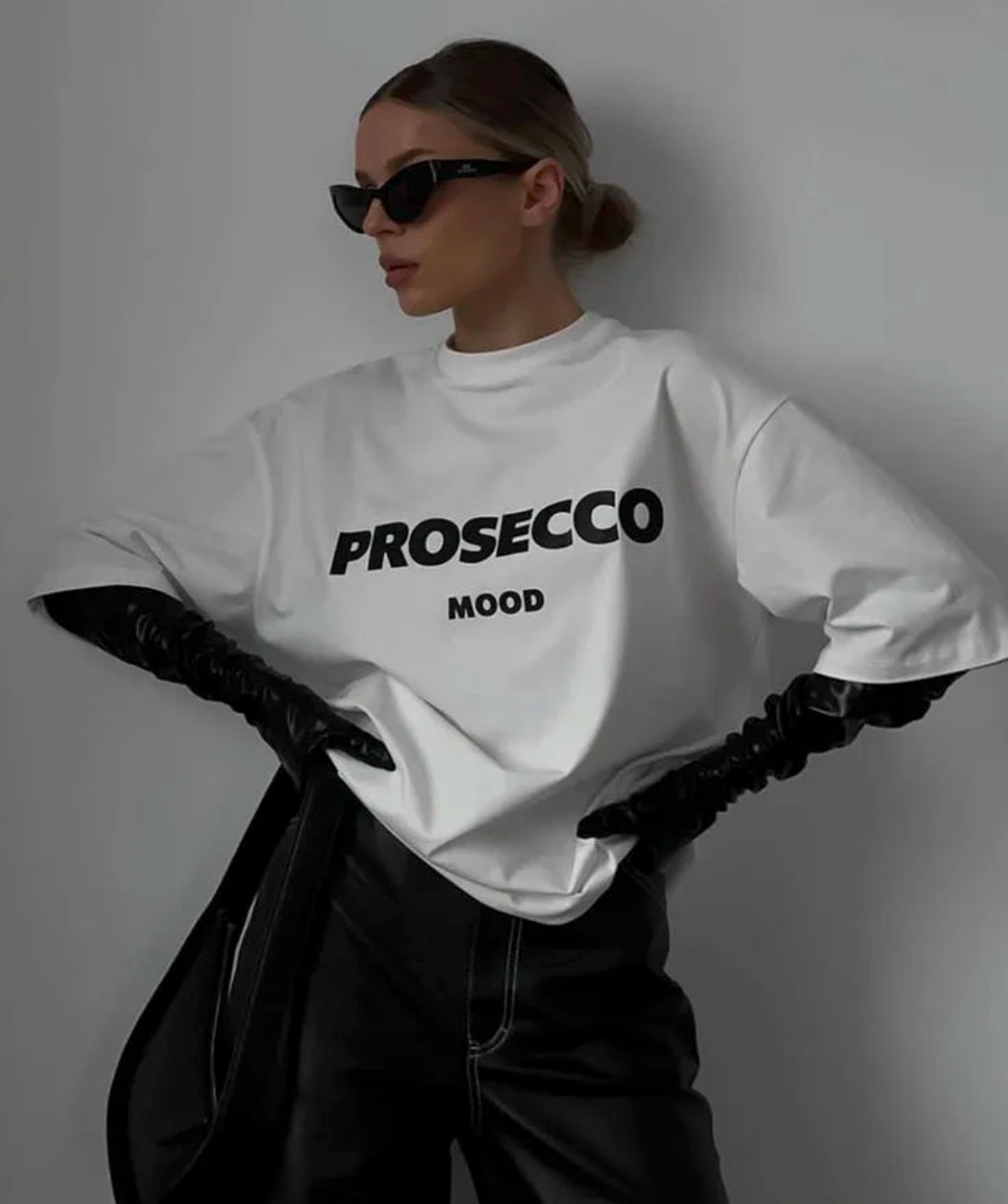 Dam T Shirt Överdimensionerad Rund Halsringning Bomull Prosecco Mood-2