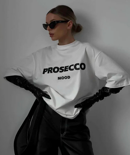 Dam T Shirt Överdimensionerad Rund Halsringning Bomull Prosecco Mood-2