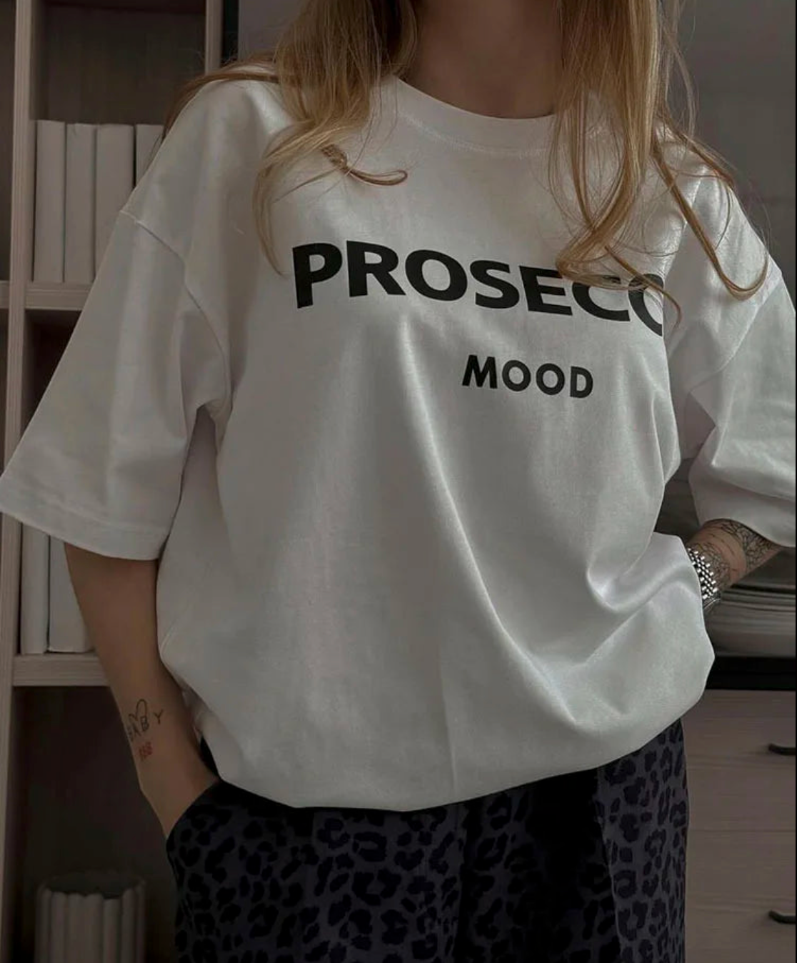 Dam T Shirt Överdimensionerad Rund Halsringning Bomull Prosecco Mood-3