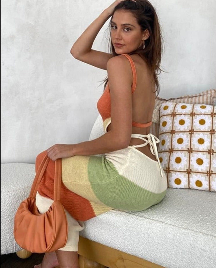 Kvinnors Midi Klänning Spaghetti Band Polyester-3