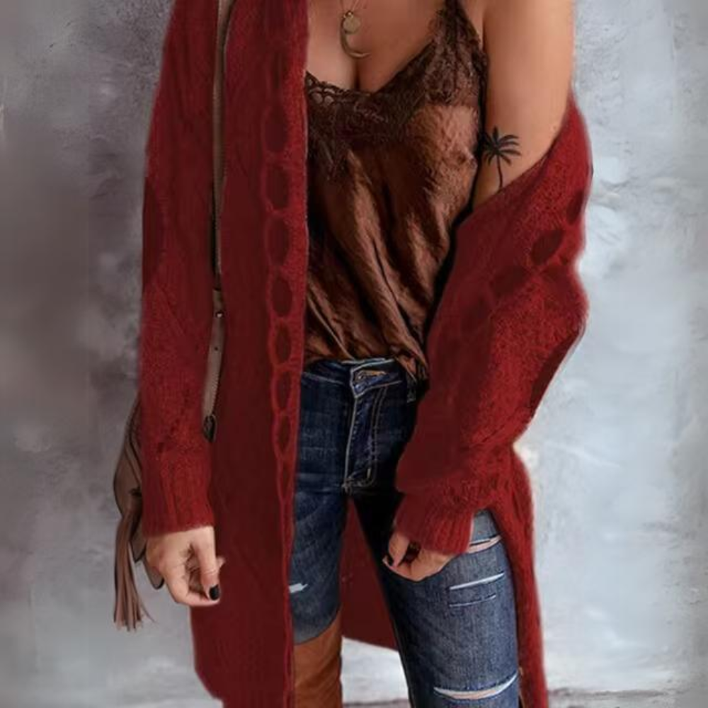 Hoodie Dam Cardigan i Vintage Stil – Mjuk Blandning, Normal Passform, Huva, Flera Färger 3