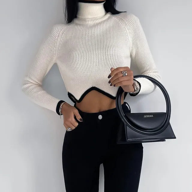 Dam Turtleneck Crop Top Ribbad Bomull-2