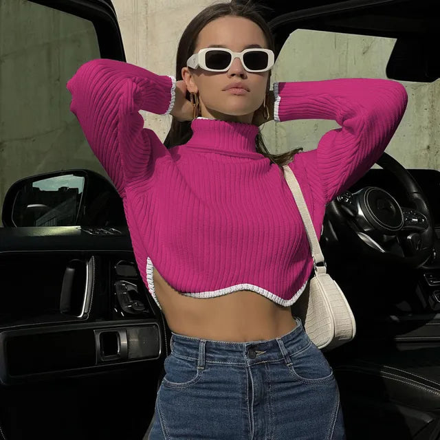 Dam Turtleneck Crop Top Ribbad Bomull-1