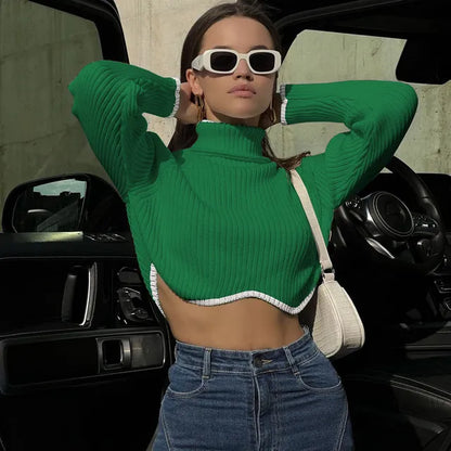 Dam Turtleneck Crop Top Ribbad Bomull-4
