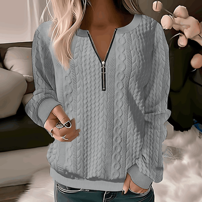 Dam Tröja Rund Hals Dragkedja Värmande Material-4