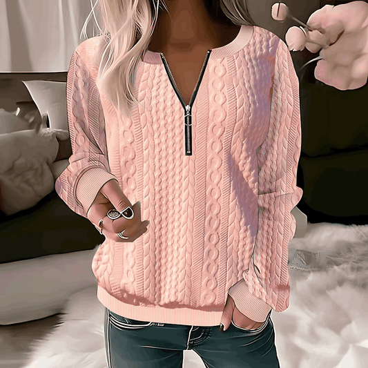 Dam Tröja Rund Hals Dragkedja Värmande Material-1