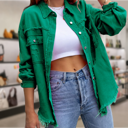 Dam Skjortajacka med Fransar Trendig Design Högkvalitativt Tyg-3