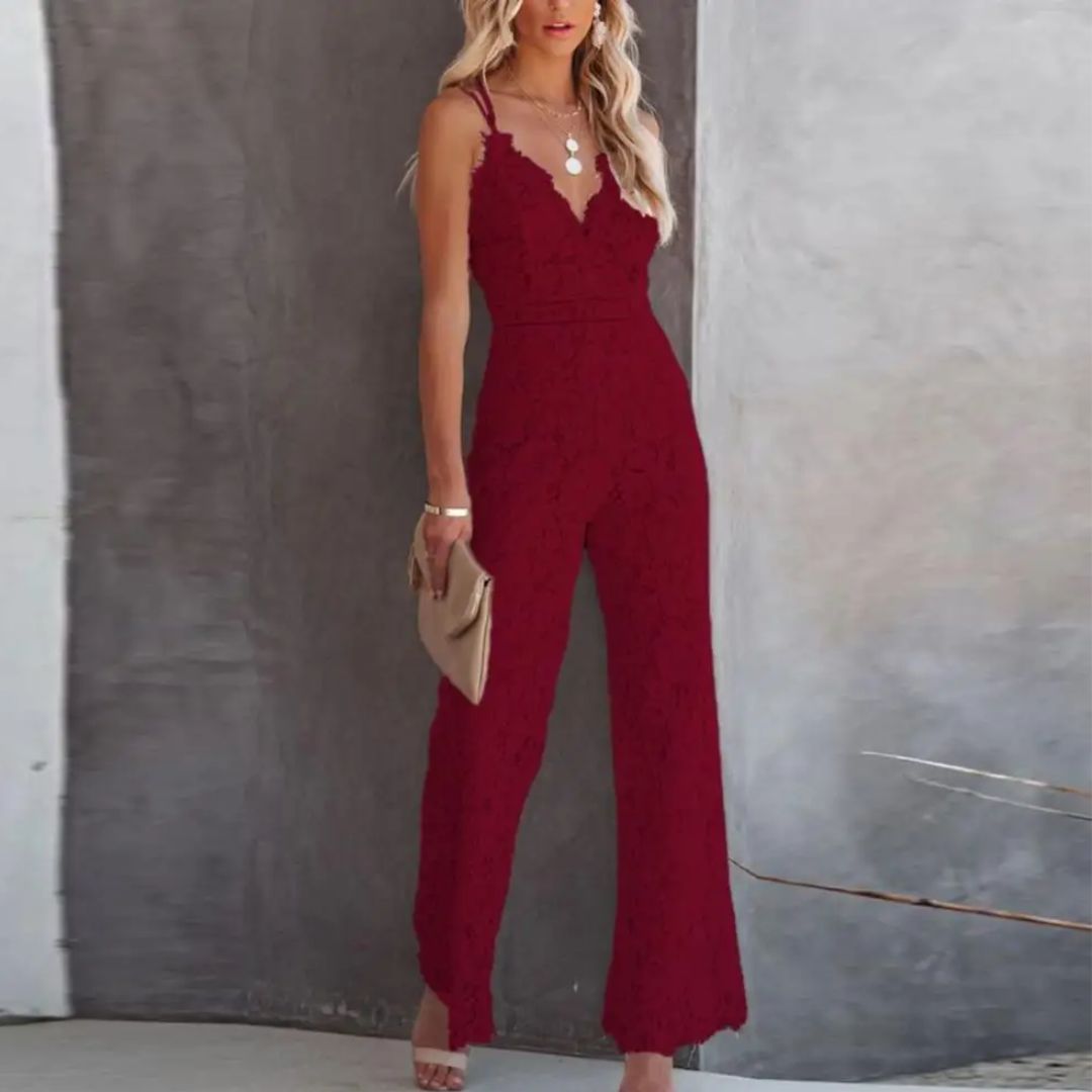 Kvinna Jumpsuit V-ringning Broderad Ärmlös Andningsbart Tyg 10
