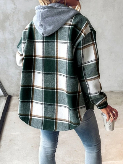 Dam Hoodie Rutigt Mjuk Bomull-2
