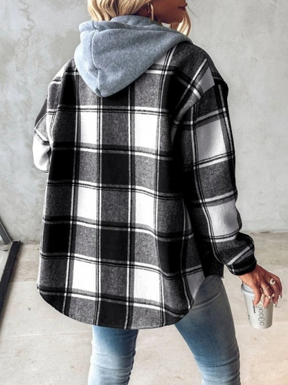 Dam Hoodie Rutigt Mjuk Bomull-3
