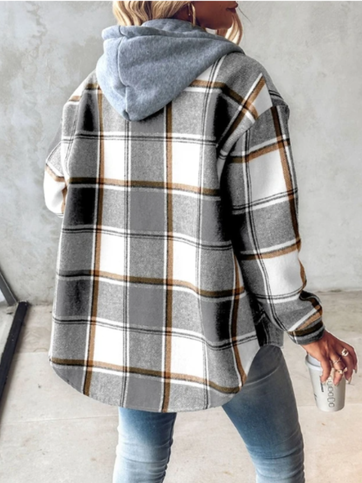 Dam Hoodie Rutigt Mjuk Bomull-4