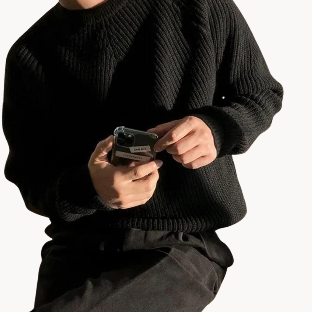 Herr Tröja Rippad Polyester För Avslappnad Stil-2