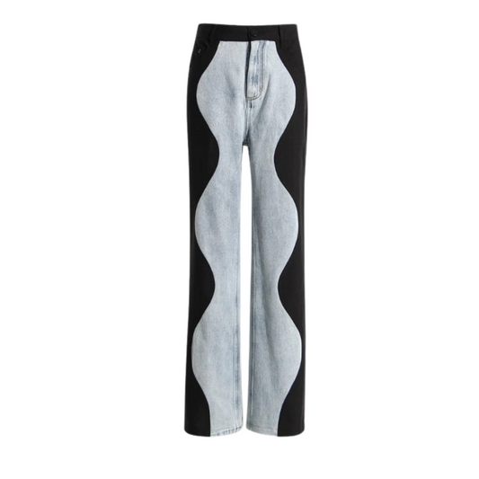 Dam Jeans Hög Midja Breda Ben Bomull Polyester-1