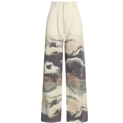 Dam Vintage Klänning Svag Bläckmålning Bomull Polyester-1