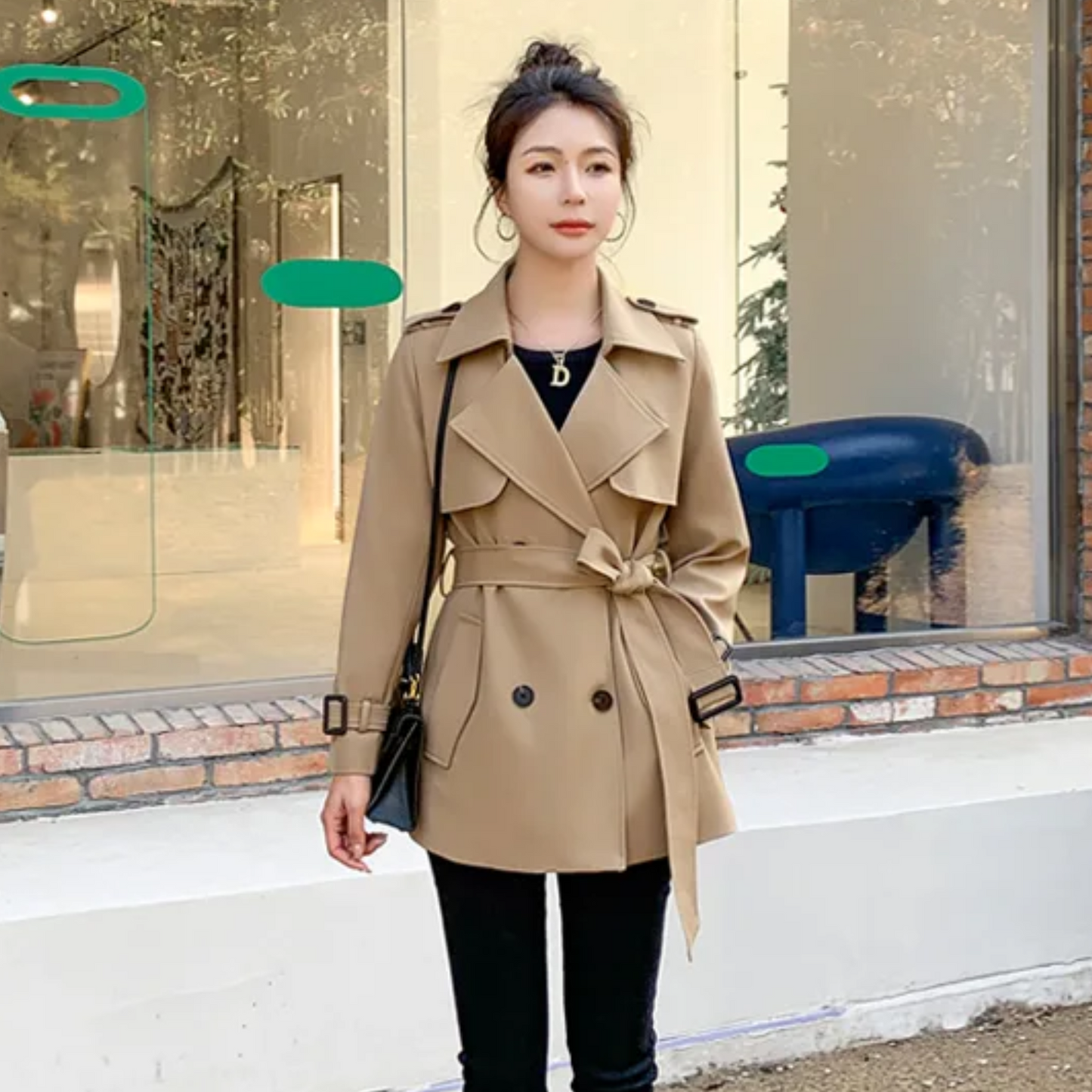 Damjacka Trench Coat Casual Hållbart Tyg-3