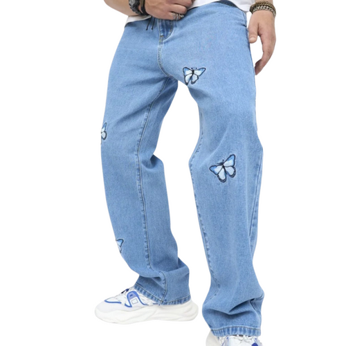 Dam Jeans Vintage Broderade Med Fjärilar i Hållbart Material-1